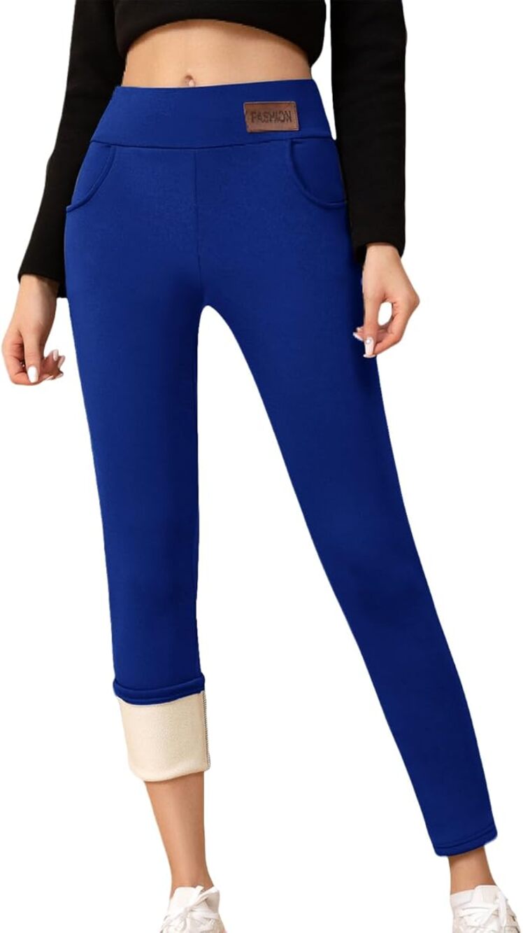 NWT ~ Bright Royal Blue Sherpa Fur Thermal Lined High Waist Leggings ~ Womens XL